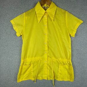 Vintage Blouse Women 16 Yellow Dagger Collar Teddi Of California 70s Retro Disco